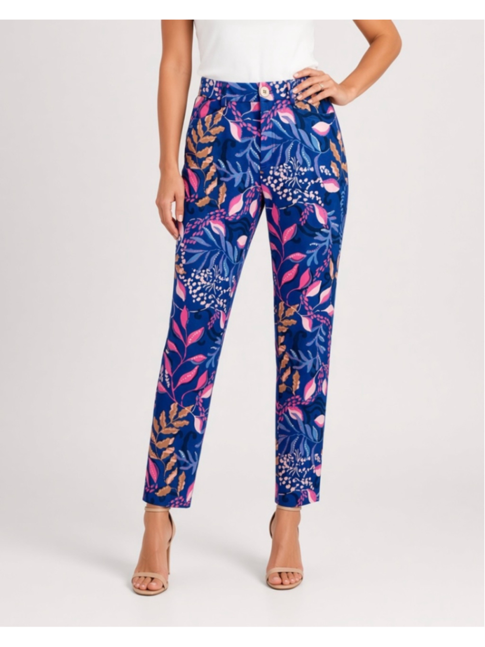 Lilly Pulitzer Blue Pink Floral Botanical Print Tailored Ankle Dress Pants Size